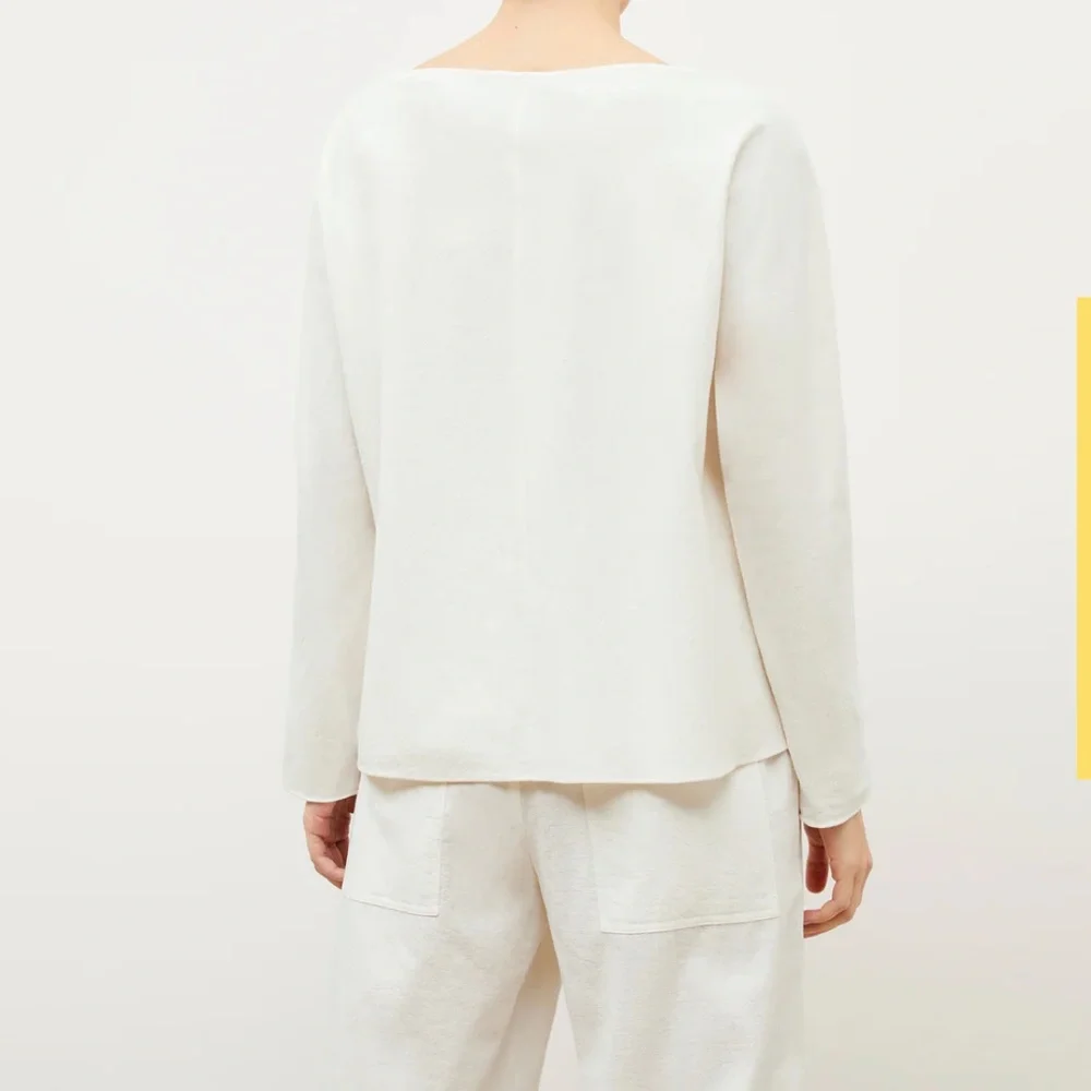 NWT M.M Lafleur Italian Linen Womens Blouse The Wren Top Double-Faced Ivory Sz L - Picture 5 of 15